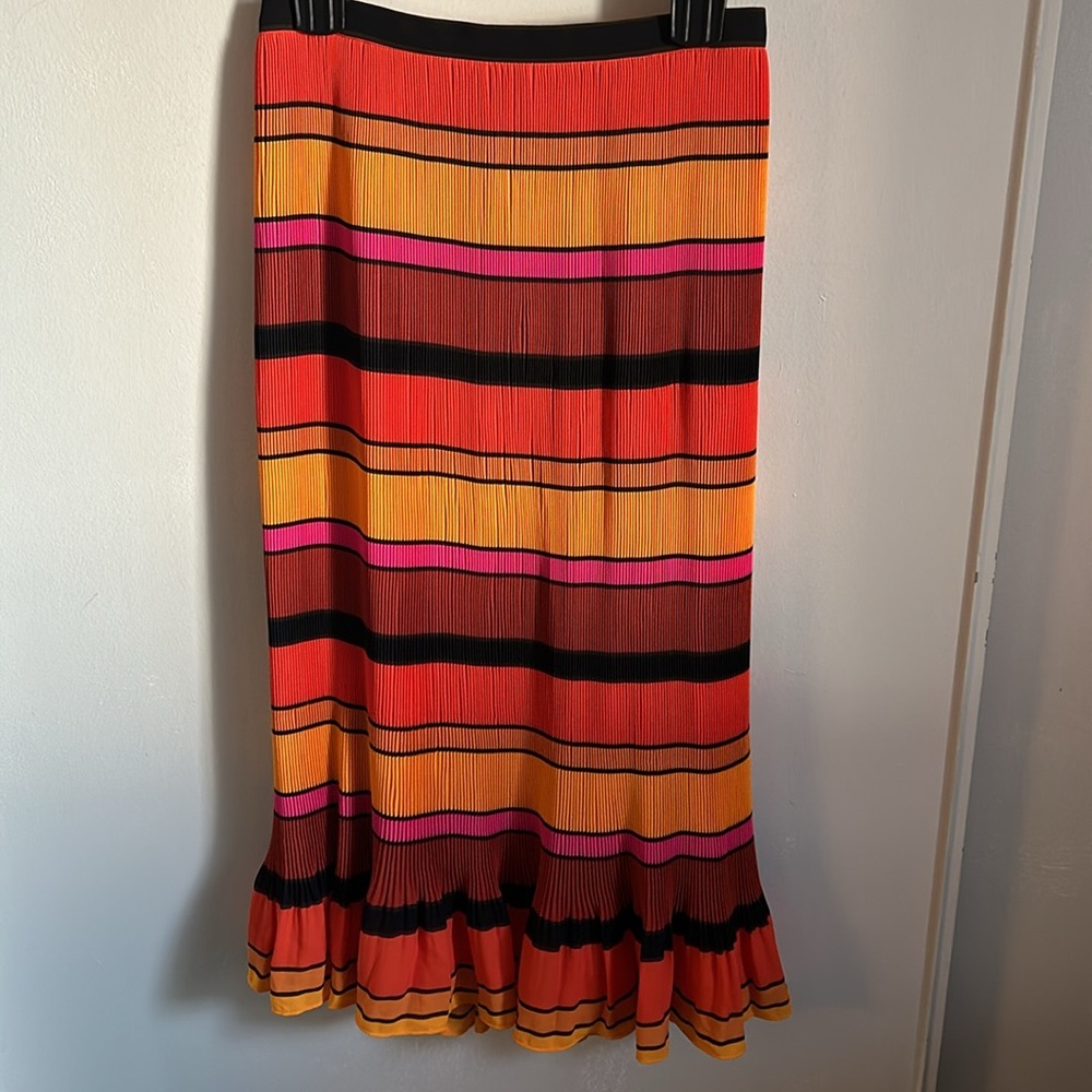 NWT J. Crew Pleated Tea Length Ruffle Bright Preppy Striped Skirt - Picture 2 of 13